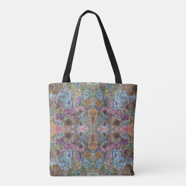Stylish Chic Flower Garden Watercolor Painting  Tote Bag (Back)