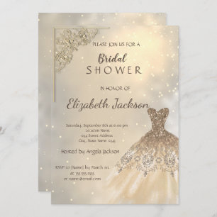 Stylish Chic Gold Glitter Dress Bridal Invitation