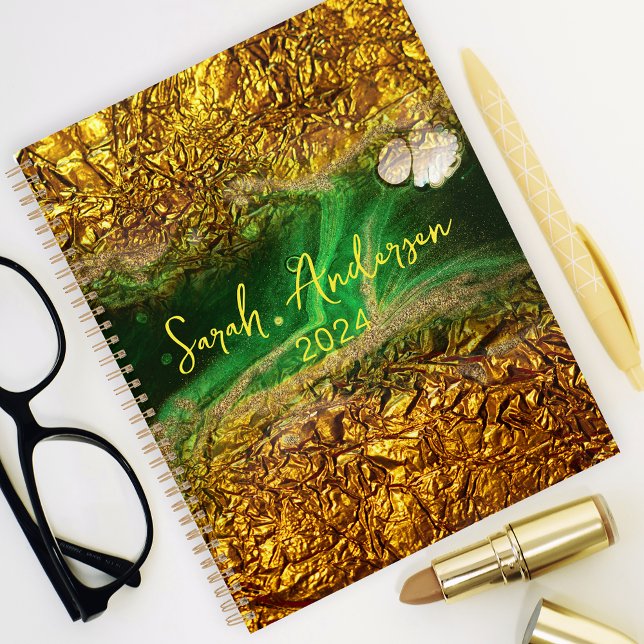 Stylish Chic Gold Metallic Foil Green Year 2024 Planner (Creator Uploaded)