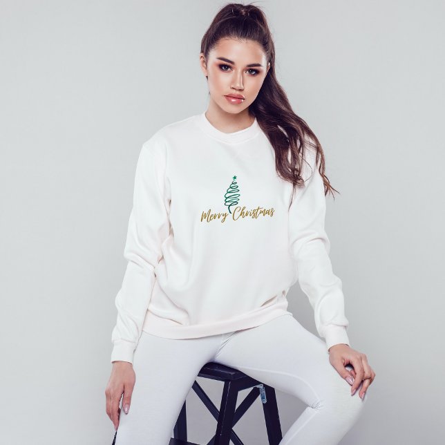 Stylish Chic Green Christmas Tree Merry Christmas Sweatshirt (Creator Uploaded)
