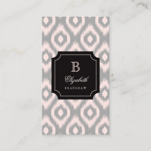 Stylish Chic Grey Blush Pink Diamond Ikat Monogram Business Card