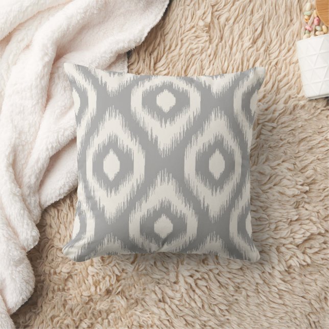 Stylish Chic Grey Ivory White Diamond Ikat Pattern Cushion (Blanket)