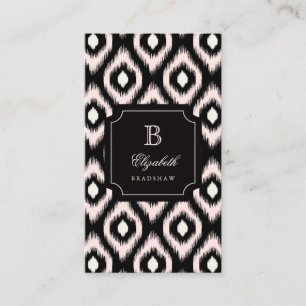 Stylish Chic Ivory Pink Diamond Ikat Monogram Business Card