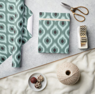 Stylish Chic Mint Black Ivory Diamond Ikat Pattern Wrapping Paper
