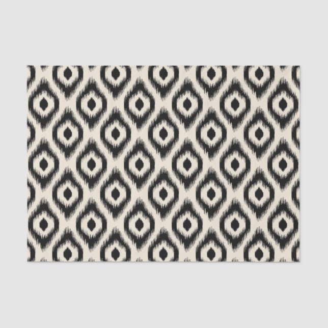 Stylish Chic Mod Black Ivory Diamond Ikat Pattern Tissue Paper (Front)
