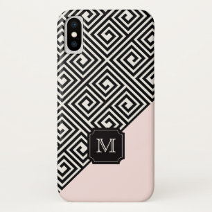 Stylish Chic Modern Black Pink Greek Key Monogram Case-Mate iPhone Case