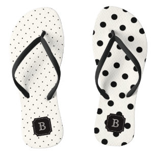 Stylish Chic Modern Black Polka Dots Mix Monogram Jandals