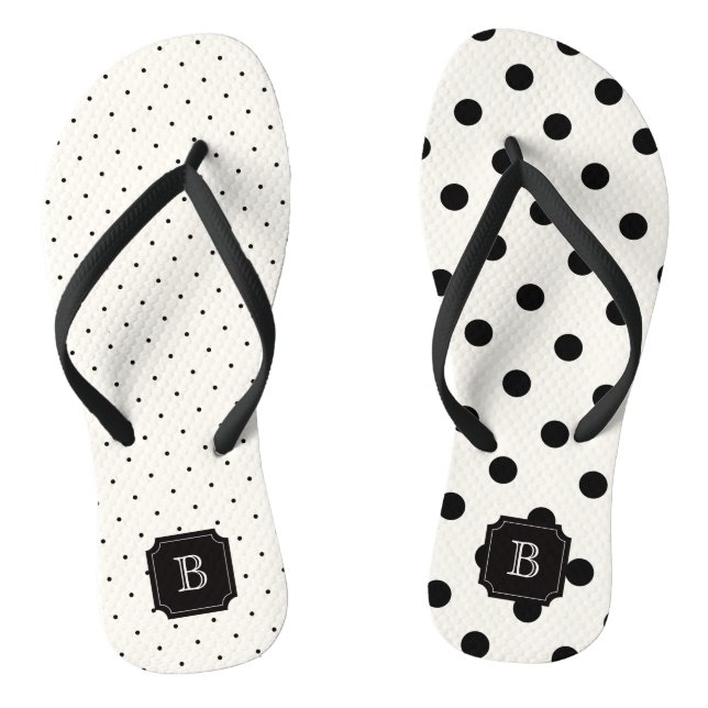 Stylish Chic Modern Black Polka Dots Mix Monogram Jandals (Footbed)