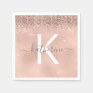 Stylish Chic Monogram Rose Gold Glitter Birthday Napkin