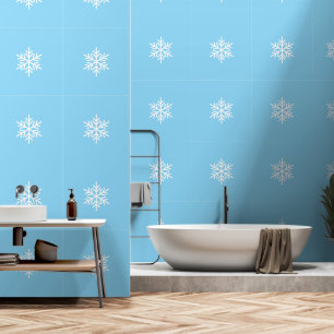 Stylish Chic Nordic Snowflakes On Light Baby Blue Wallpaper