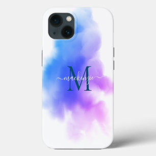 Stylish Chic Ombre Pink Watercolor Monogrammed iPhone 13 Case