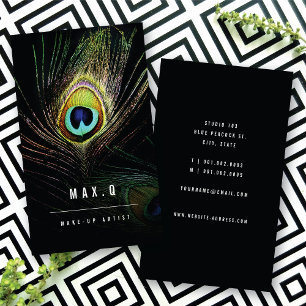 Stylish Chic Peacock Feathers Photo Make-up Artist Business Card
