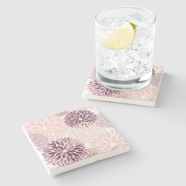 Stylish Chic Pink Burgundy Flowers Stone Coaster (Side)