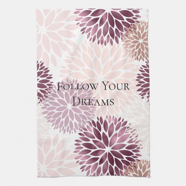 Stylish Chic Pink Floral  Tea Towel (Vertical)