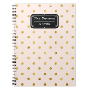 Stylish Chic Pink & Gold Polka Dots Personalised Spiral Notebook