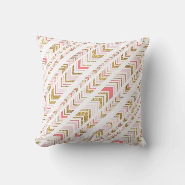 Stylish Chic Pink & Gold Tribal Pattern Cushion (Front)