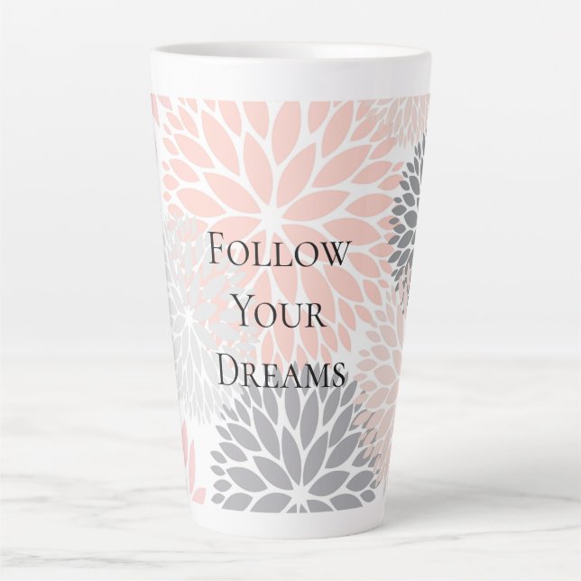 Stylish Chic Pink Grey Flowers Latte Mug (Front)