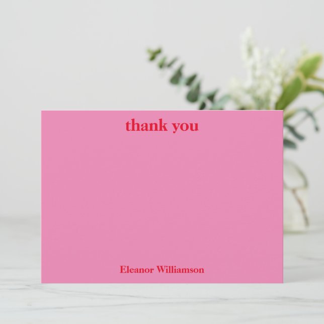 Stylish Chic Pink Red Custom Bridal Shower Thank You Card (Standing Front)