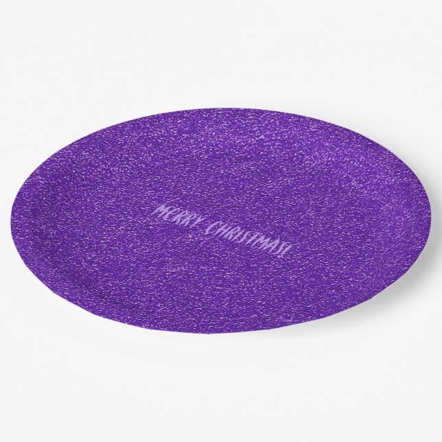 Stylish Chic Purple Glitter Merry Christmas Party Paper Plate (Angled)