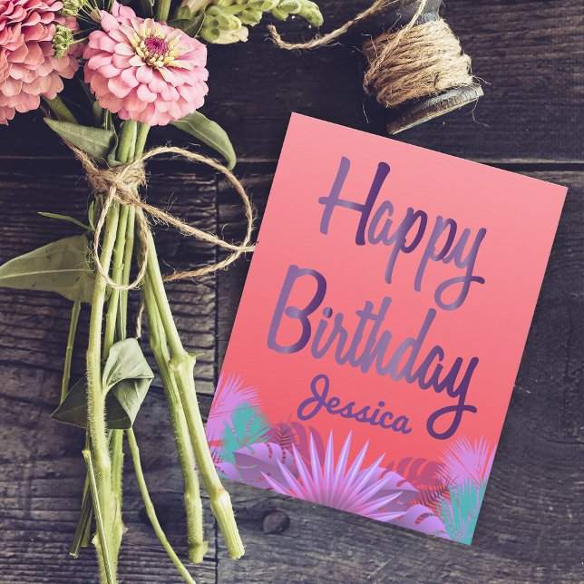 Stylish Chic Purple Pink Happy Birthday Script Card (Creator Uploaded)