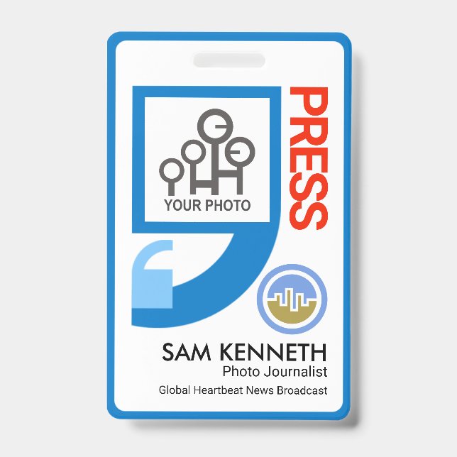 Stylish Chic Quotation Marks Motif Press Reporter ID Badge (Front)
