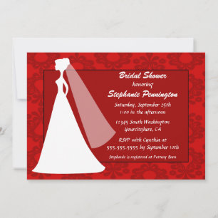 Stylish chic red damask bridal shower invitation