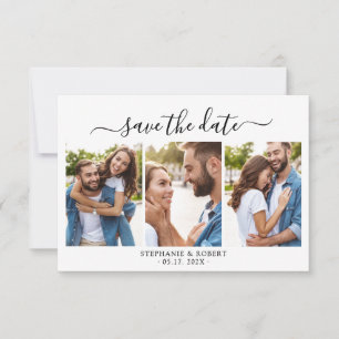 Stylish Chic Script 3 Photo Collage Wedding Save The Date