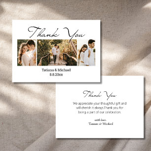 stylish chic script  3 photos wedding  thank you card