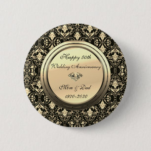 Stylish Chic Swirls Black 50th Wedding Anniversary 6 Cm Round Badge