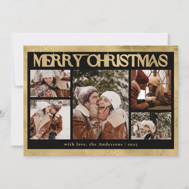 Stylish Chic Typography Photo Collage Christmas Holiday Card (Front)