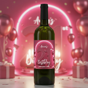 Stylish Chic Vibrant Pink Neon Arch 21st Birthday Wine Label
