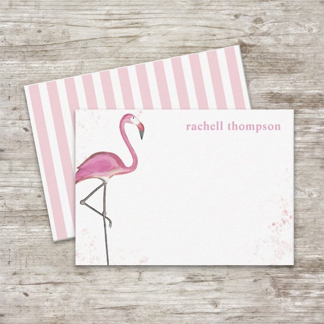 Stylish Chic Watercolor Pink Flamingo Personalized Card (Creator Uploaded)