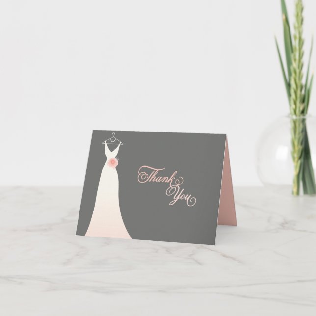 Stylish Chic Wedding Gown Bridal Shower Thank You Card (Front)