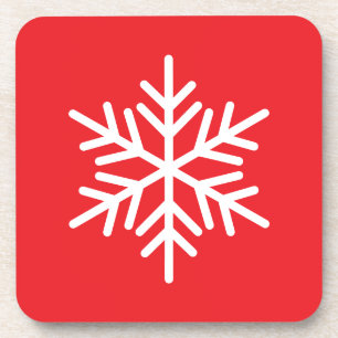 Stylish Chic White Nordic Snowflake On Bright Red Coaster