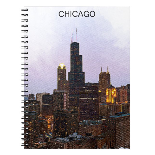 Stylish Chicago Skyline Illustration Notebook (Front)