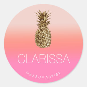 Stylish chick colourful gold pineapple pink makeup classic round sticker