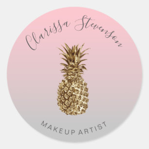 Stylish chick colourful gold pineapple pink makeup classic round sticker