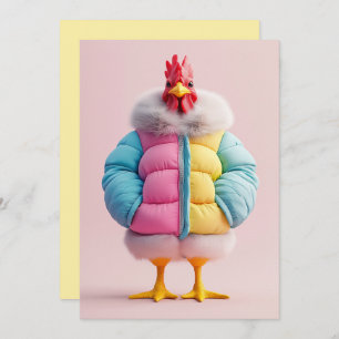 Stylish Chicken in Colourful Winter Puffer Jacket Invitation