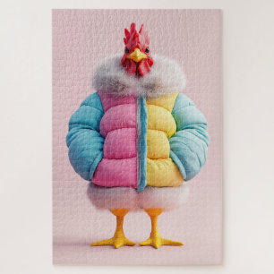 Stylish Chicken in Colourful Winter Puffer Jacket Jigsaw Puzzle