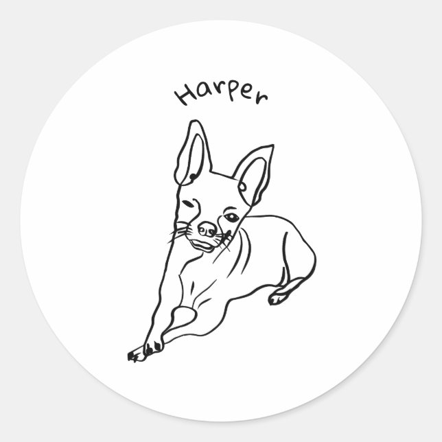 Stylish Chihuahua: Personalised Line Art Decor Classic Round Sticker (Front)