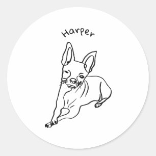 Stylish Chihuahua: Personalised Line Art Decor Classic Round Sticker