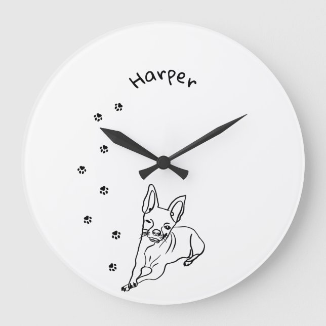 Stylish Chihuahua: Personalised Line Art Decor Large Clock (Front)
