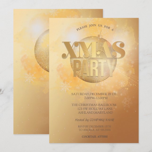 Stylish Christmas Ball Company Christmas Party Invitation (Front/Back)