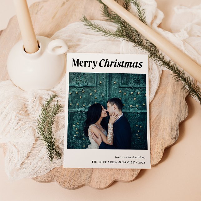 Stylish Christmas | Black and White One Photo Holiday Card (Creator Uploaded)