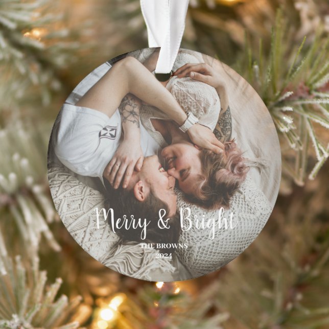 Stylish Christmas Merry Bright Family Photo Ornament (Tree)