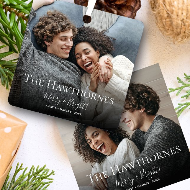 Stylish Christmas Minimal Cute Fun Couple 2 Photo Metal Tree Decoration (Creator Uploaded)