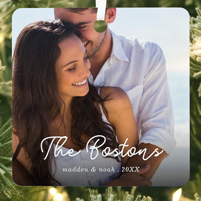 Stylish Christmas Minimal Cute  Fun Couple Photo Metal Tree Decoration (Creator Uploaded)