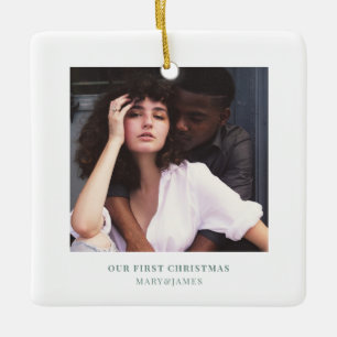 Stylish Christmas   Minimal Elegant Couple Photo Ceramic Ornament