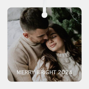 Stylish Christmas   Minimal Fun Couple Photo Metal Tree Decoration