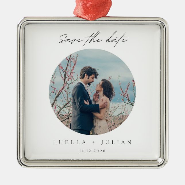 Stylish Christmas | Minimal Fun Couple Photo Metal Tree Decoration (Front)